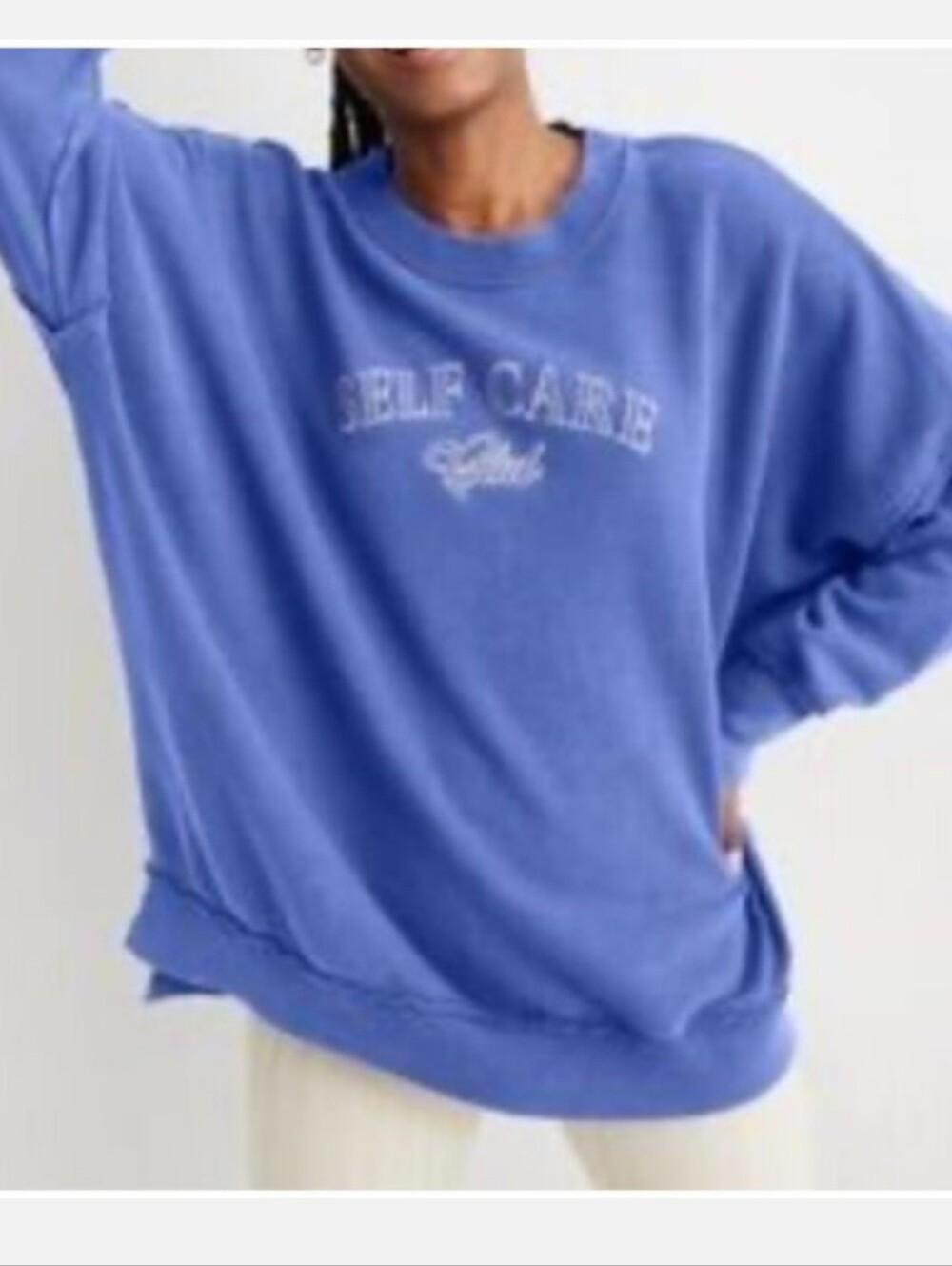 aerie Self Care Graphic Crewneck Sweatshirt - Blue Sz M